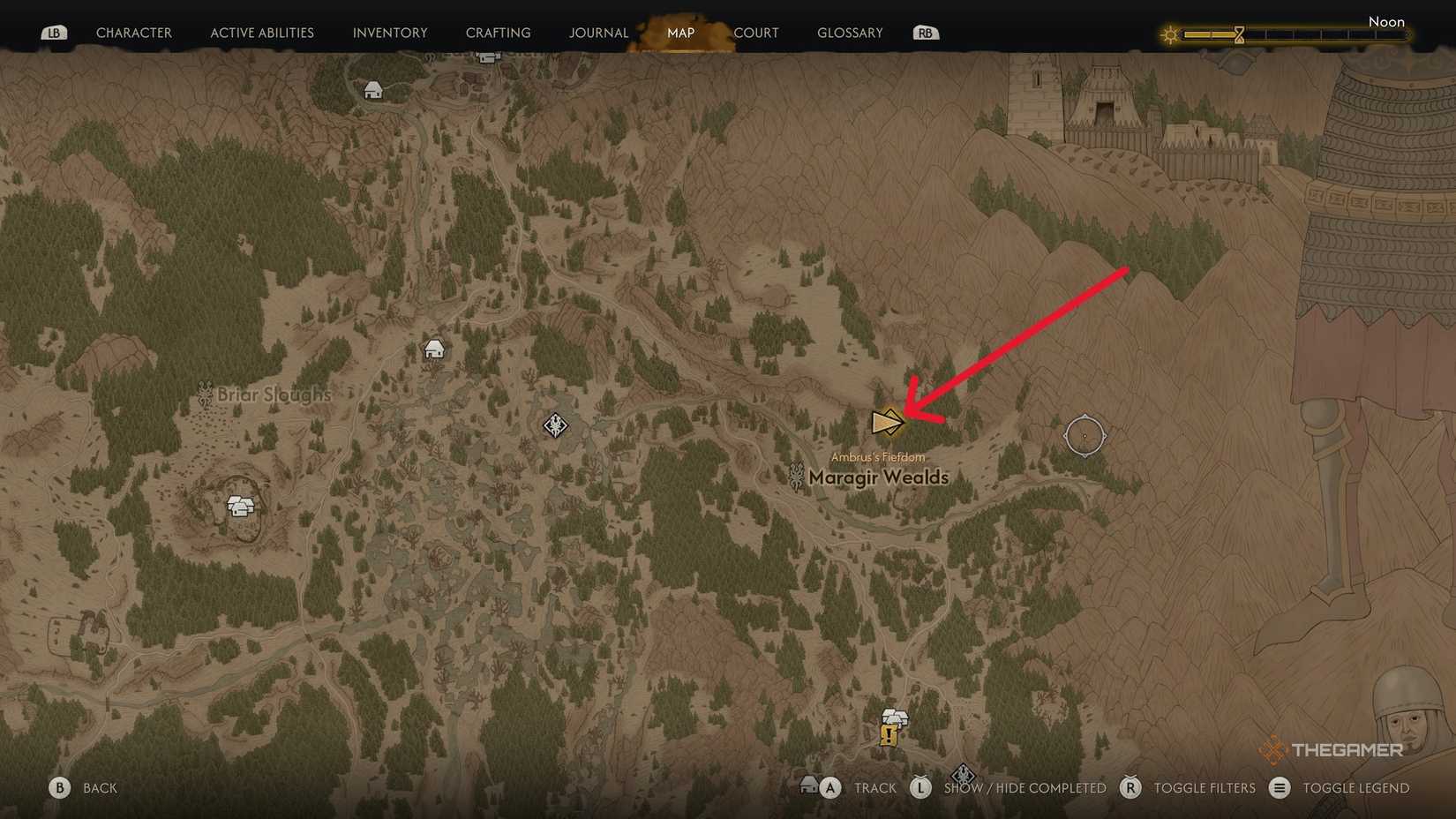 A player locating all the sword shards in The Blood of Dawnwalker.