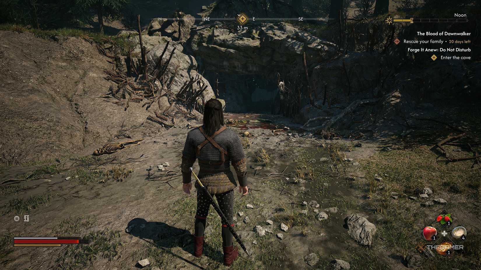 A player locating all the sword shards in The Blood of Dawnwalker.