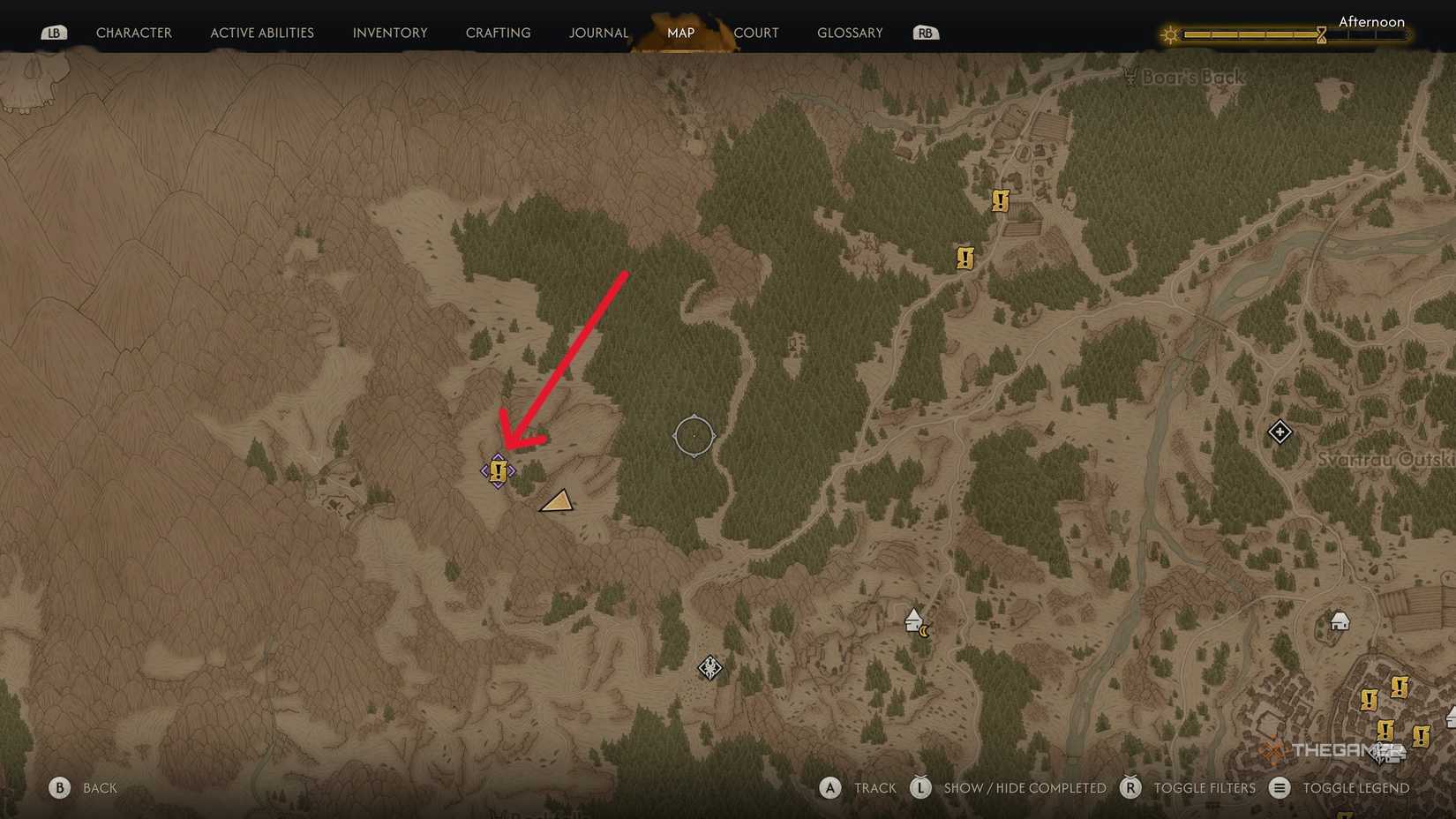 A player locating all the sword shards in The Blood of Dawnwalker.