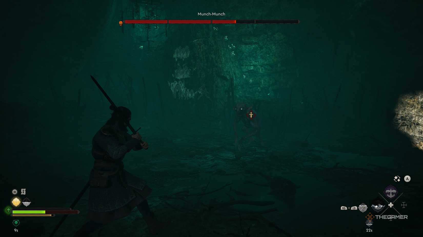 A player locating all the sword shards in The Blood of Dawnwalker.