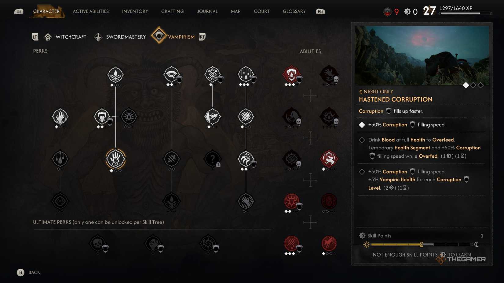 A player increasing their Corruption level in The Blood of Dawnwalker.