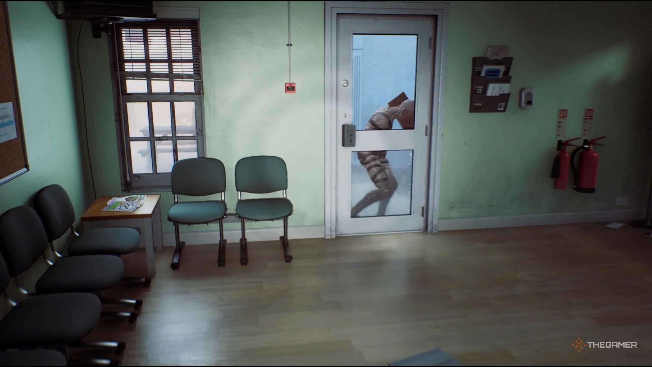 A monster trying to break through a door in Silent Hill Townfall.