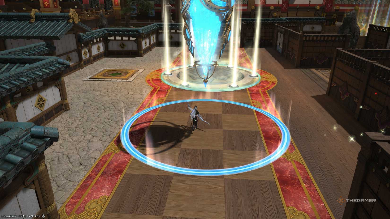 A player pushing the crystal in Final Fantasy 14.