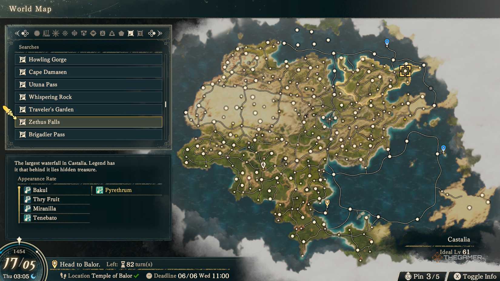 A world map menu that shows a Vegetable resource node and its Plants in Fire Emblem Fortune's Weave.
