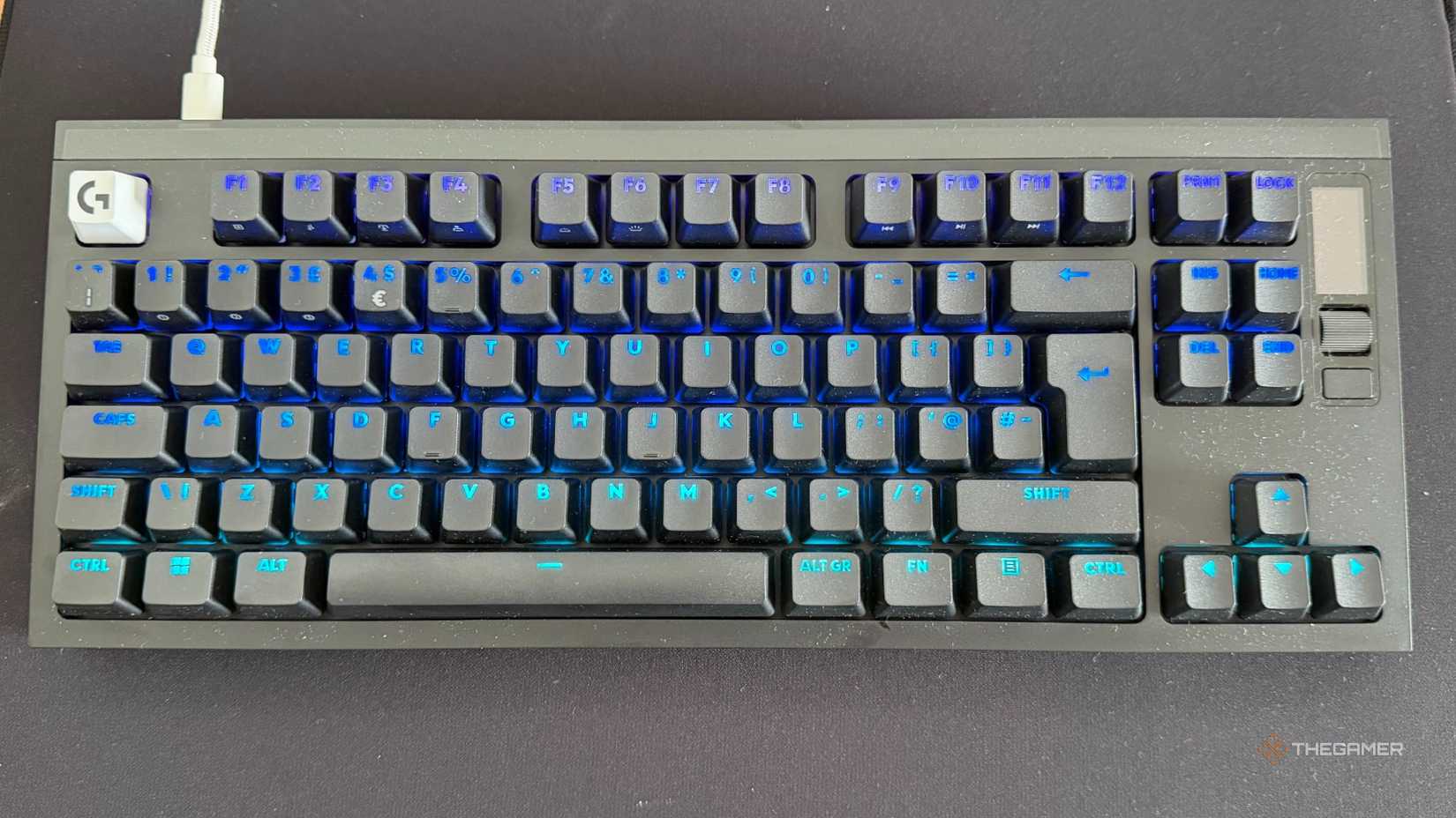 An image of the Logitech Pro X2 Rapid keyboard as taken from a birds eye view.