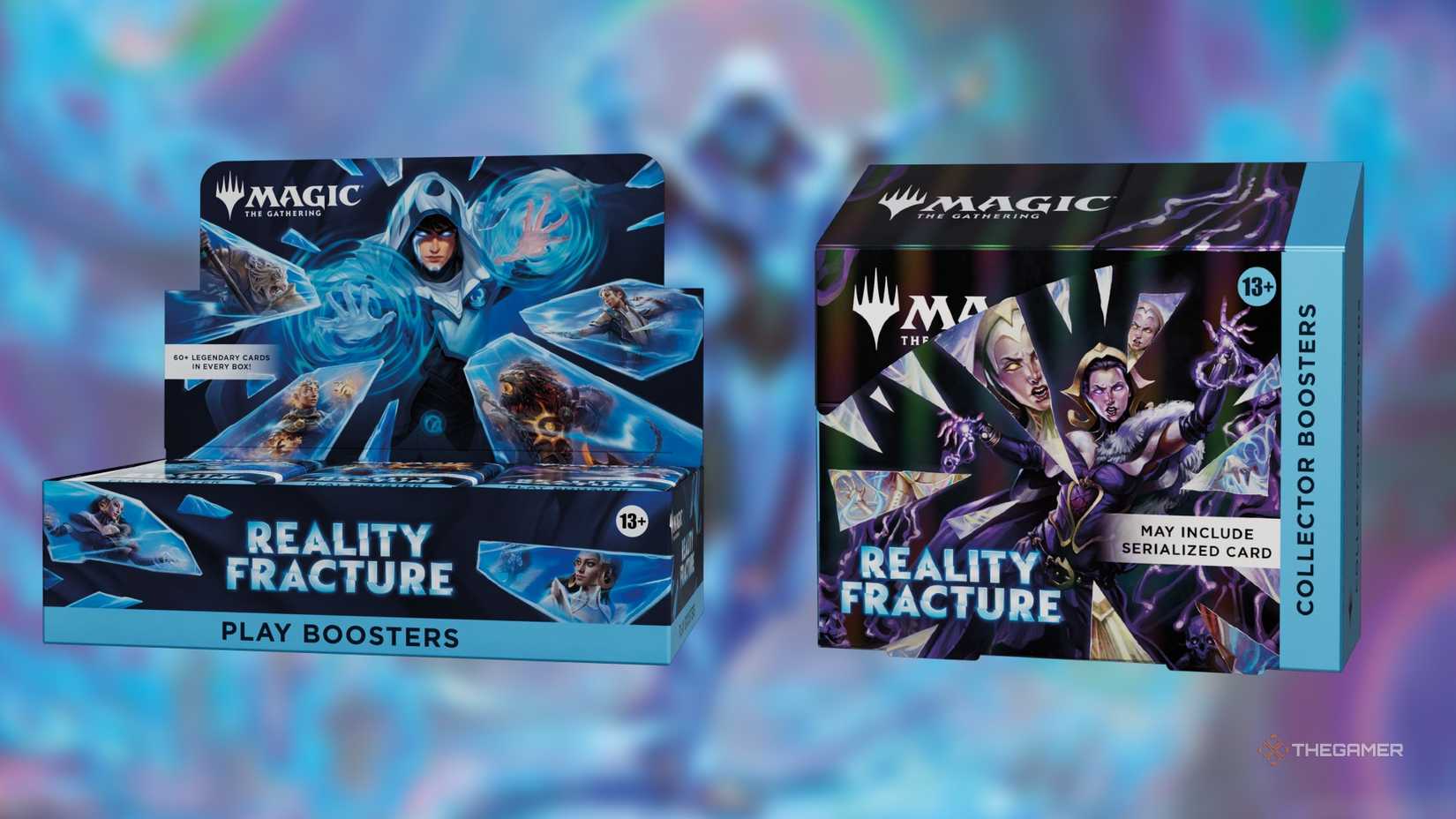 An image of the MTG Reality Fracture Play and Collector Booster Boxes.