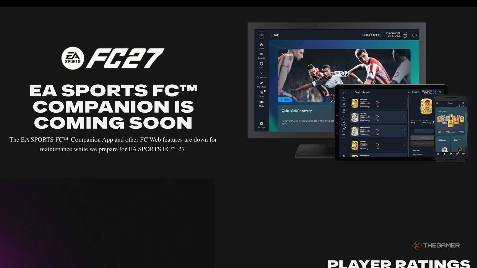 An image showing the FC 26 Web App is now closed while the FC 27 Web App is coming soon.