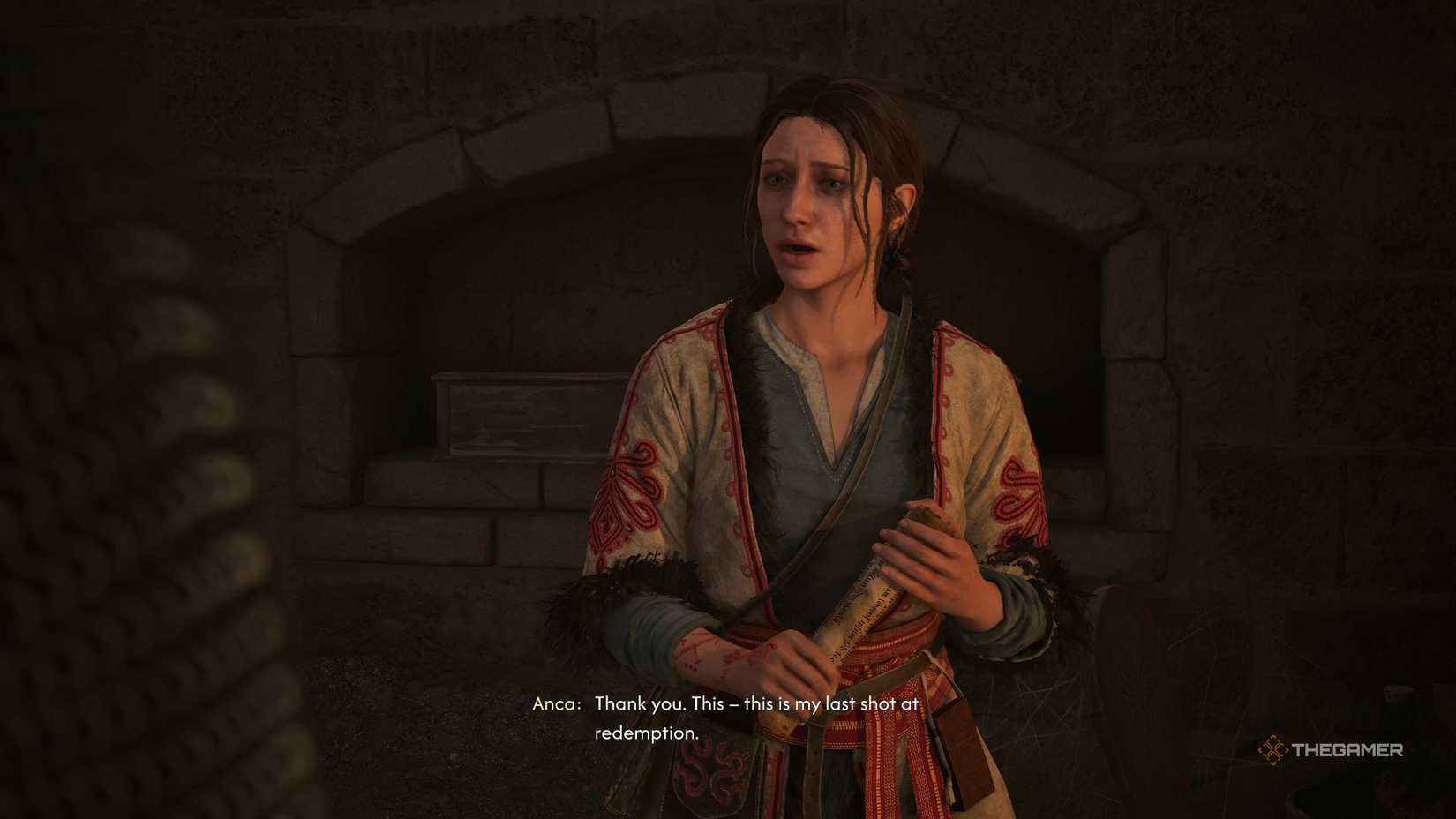 Anca thanking Coen for the ritual notes in The Blood of Dawnwalker.