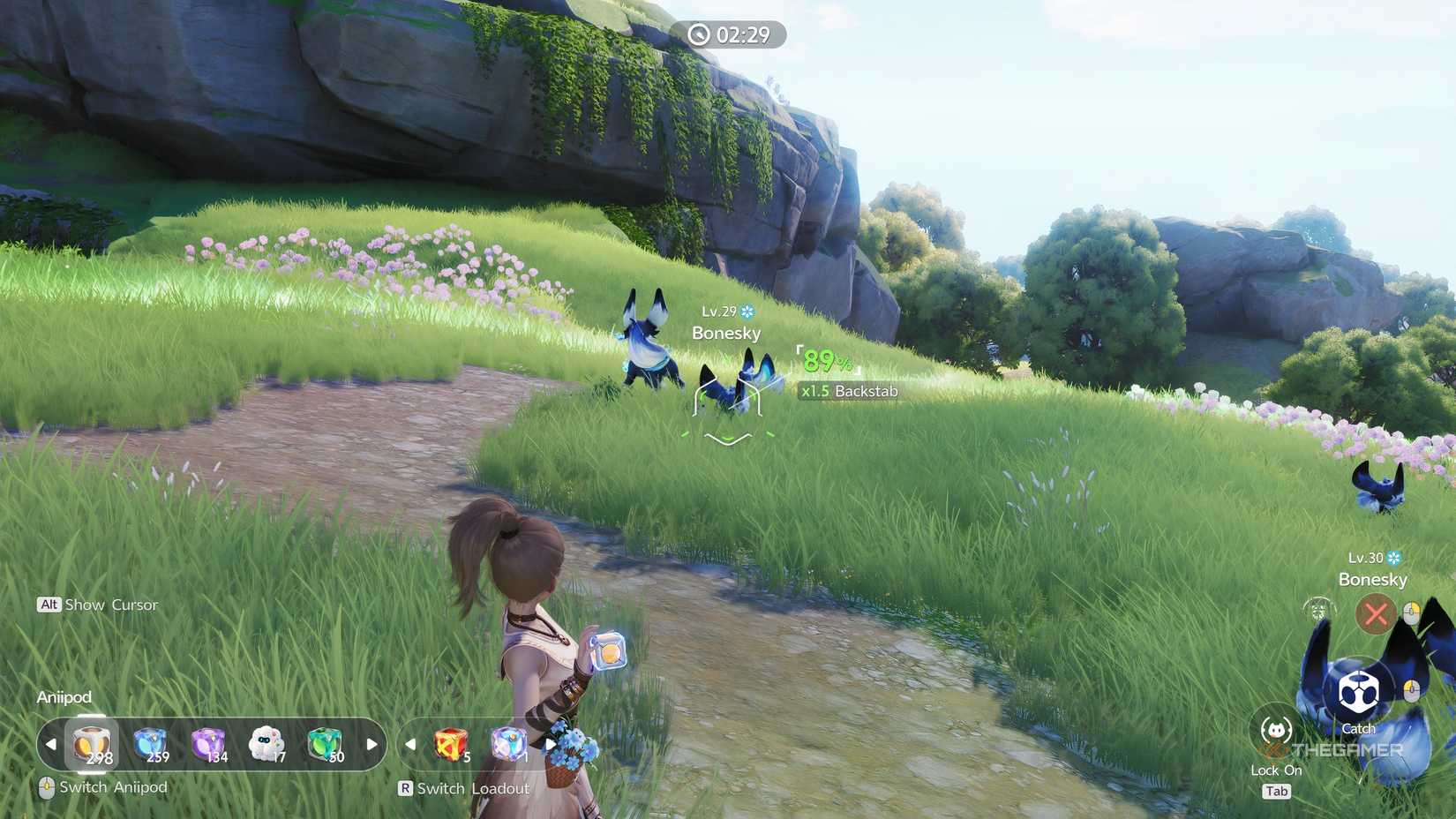 An Aniimo player is about to capture an Aniimo out in the wild.