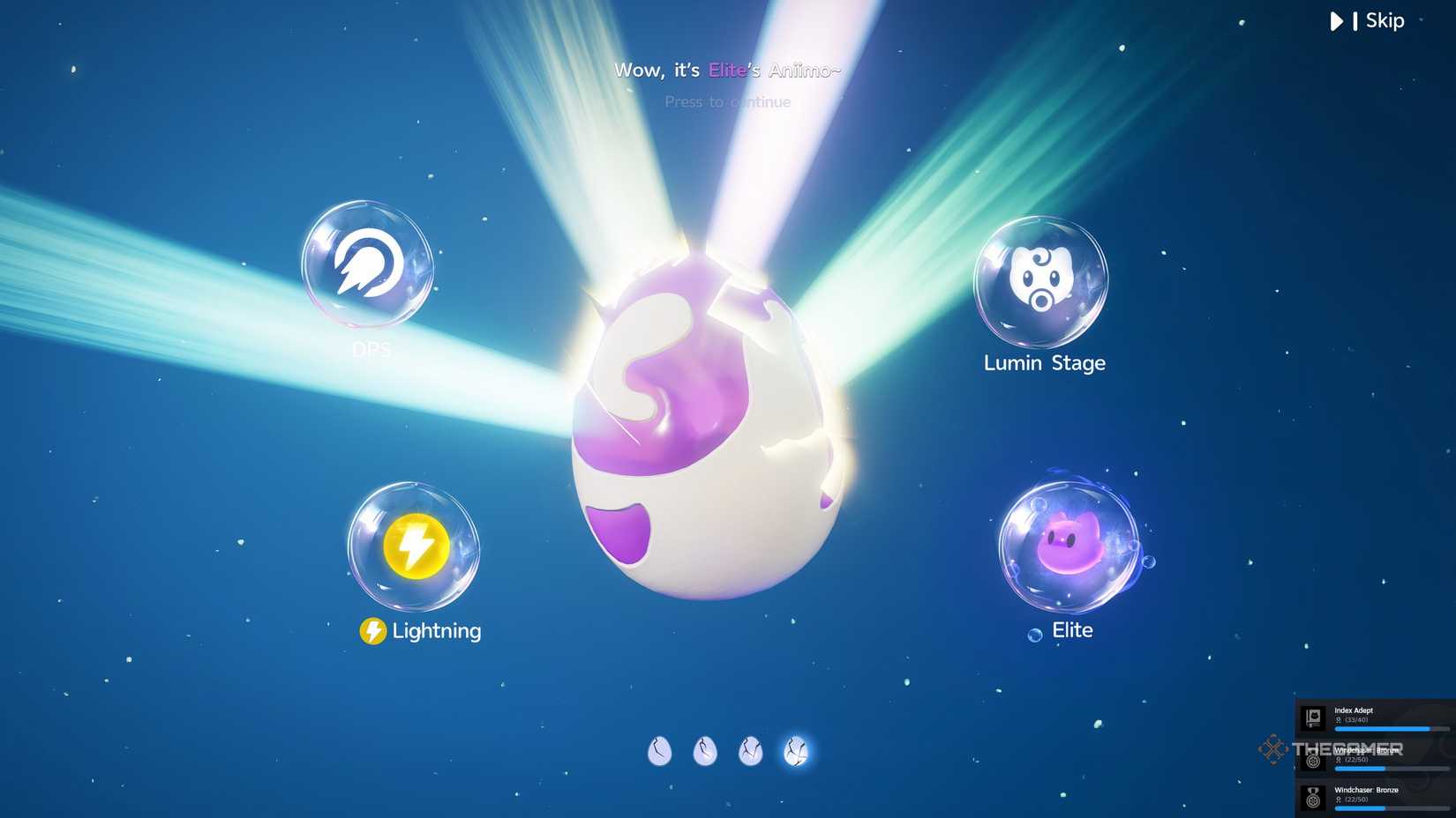An Aniimo Egg is about to hatch and is showing which traits the hatched Aniimo will get.