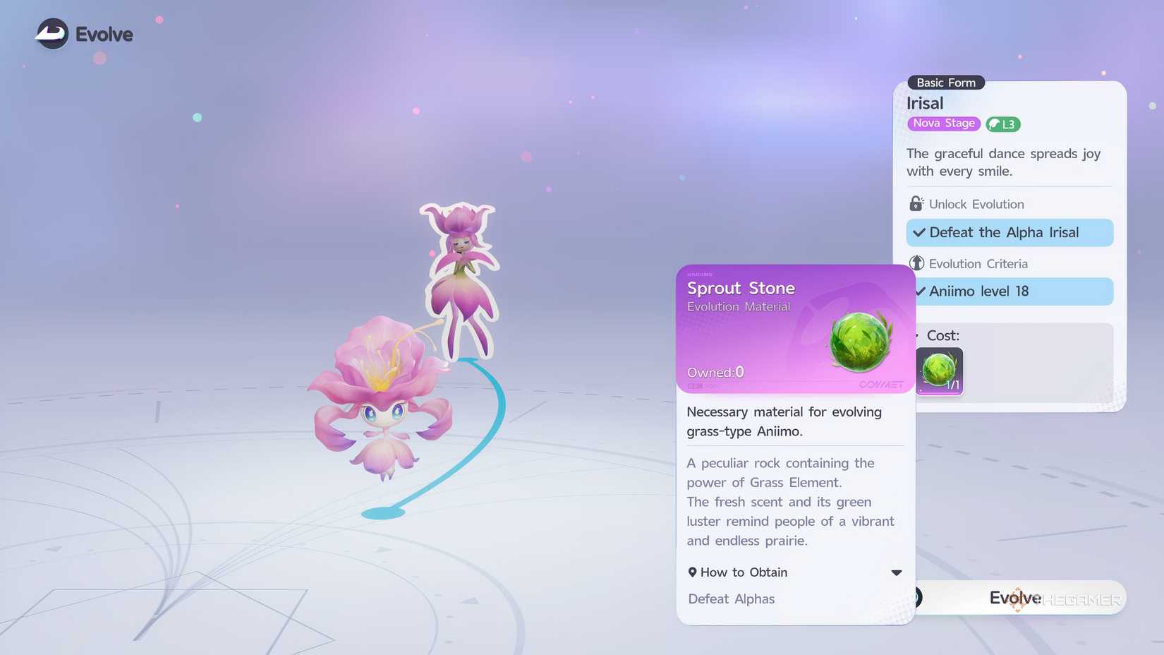 An Aniimo is about to evolve but needs a specific evolution stone.