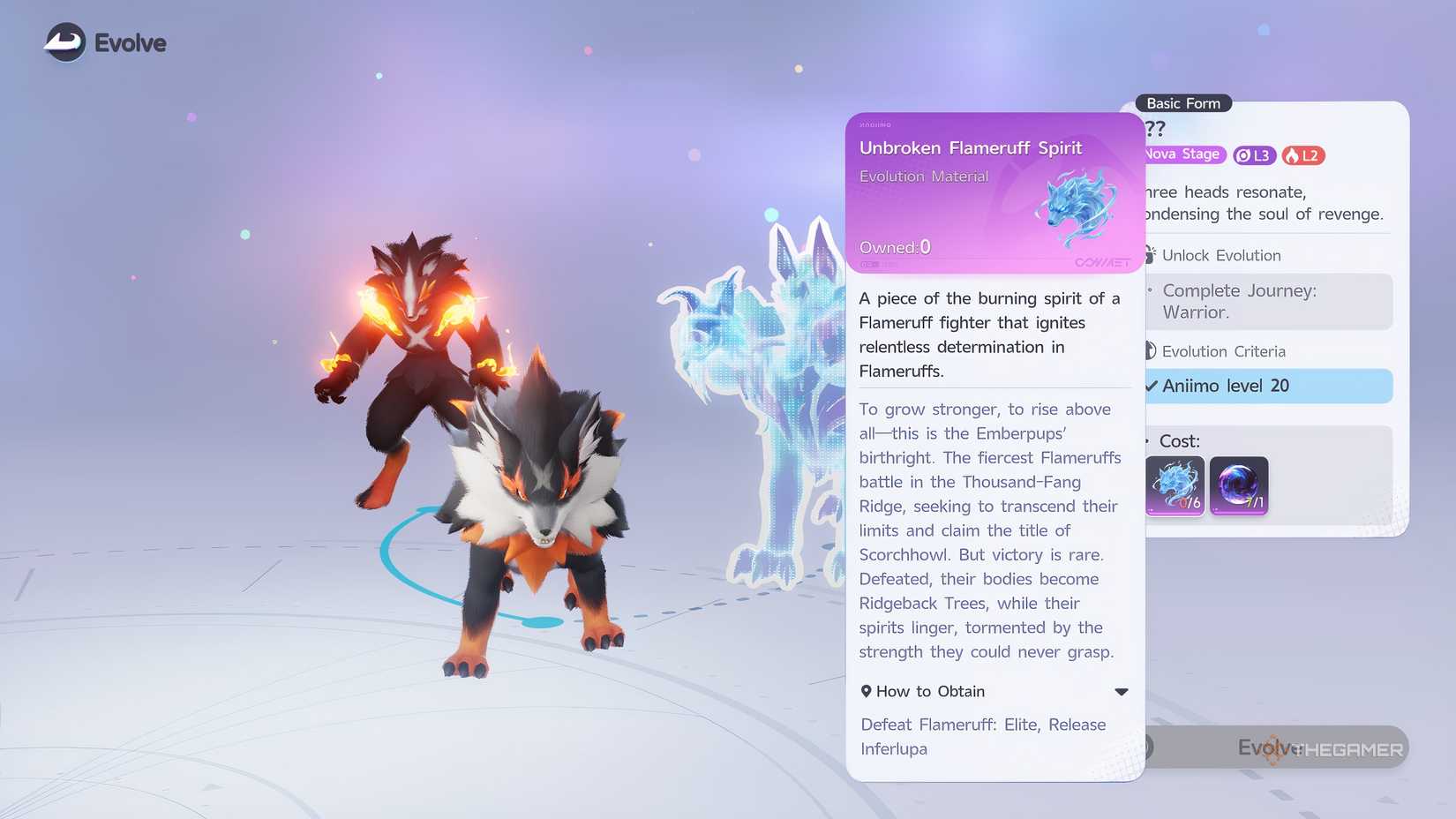 An Aniimo Evolution which requries a quest item.