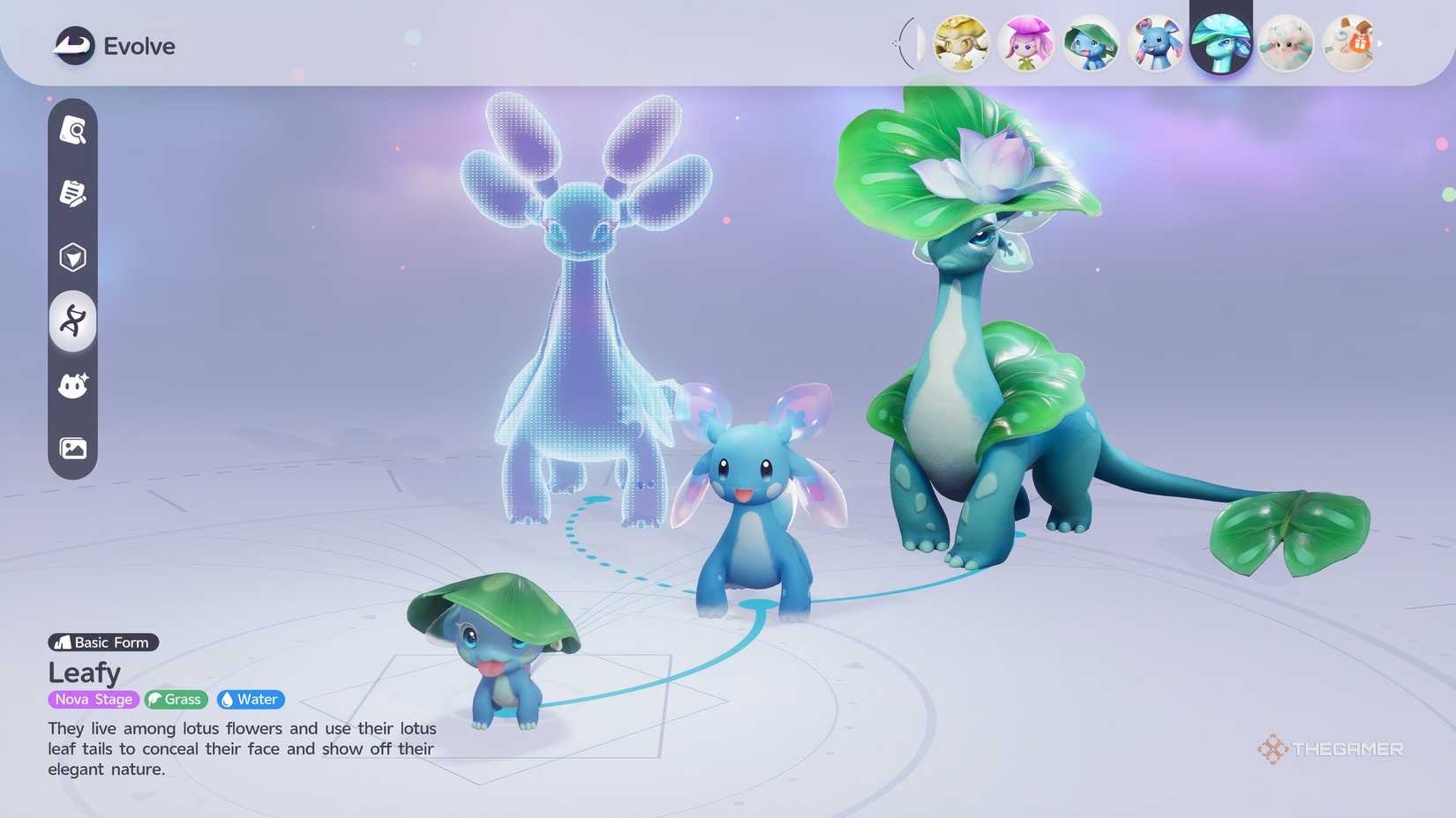 An Aniimo evolution tree featuring all possible evolutions from a single Aniimo family.