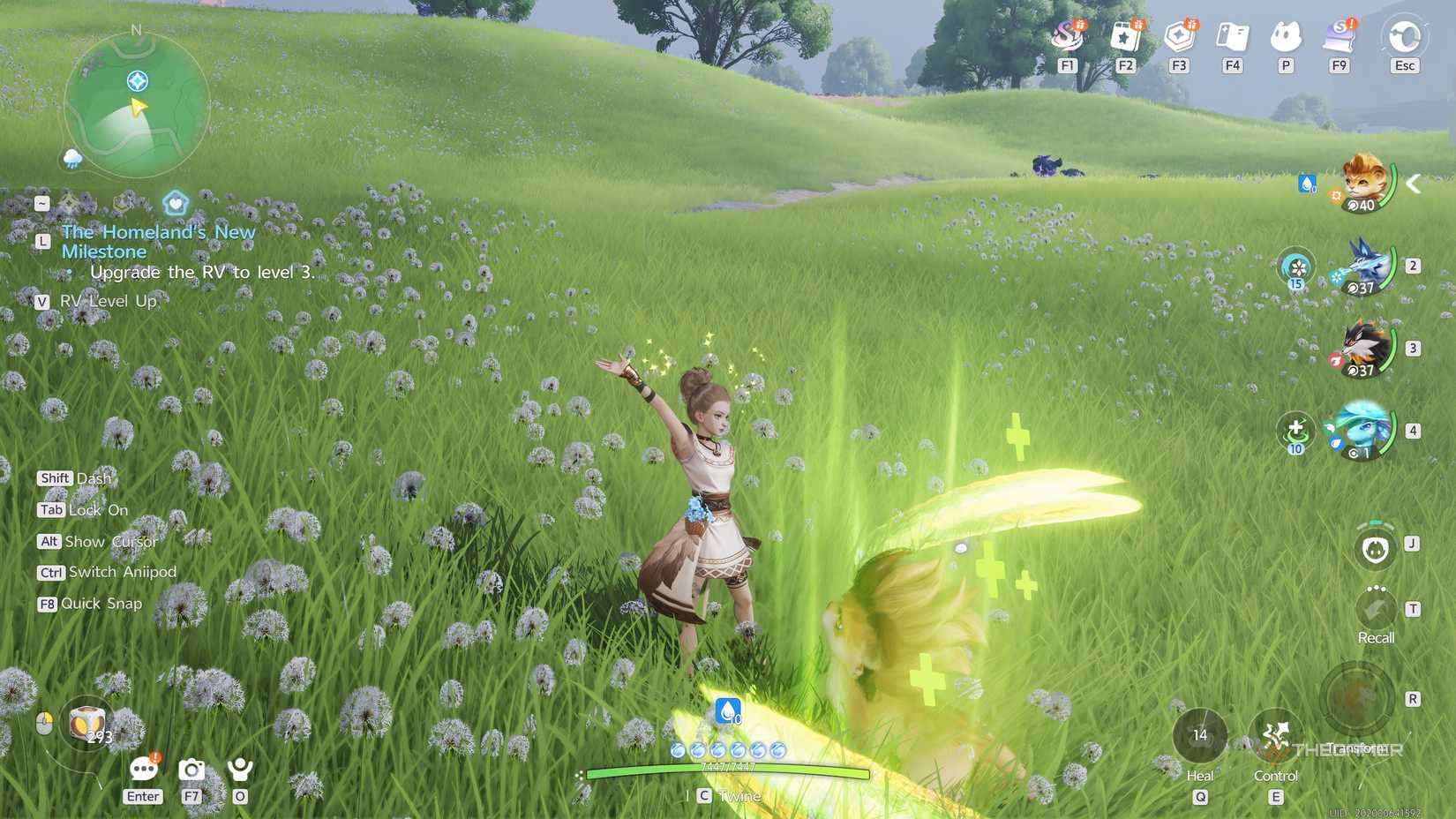 An Aniimo player is using the Healing Talent to heal an Aniimo.