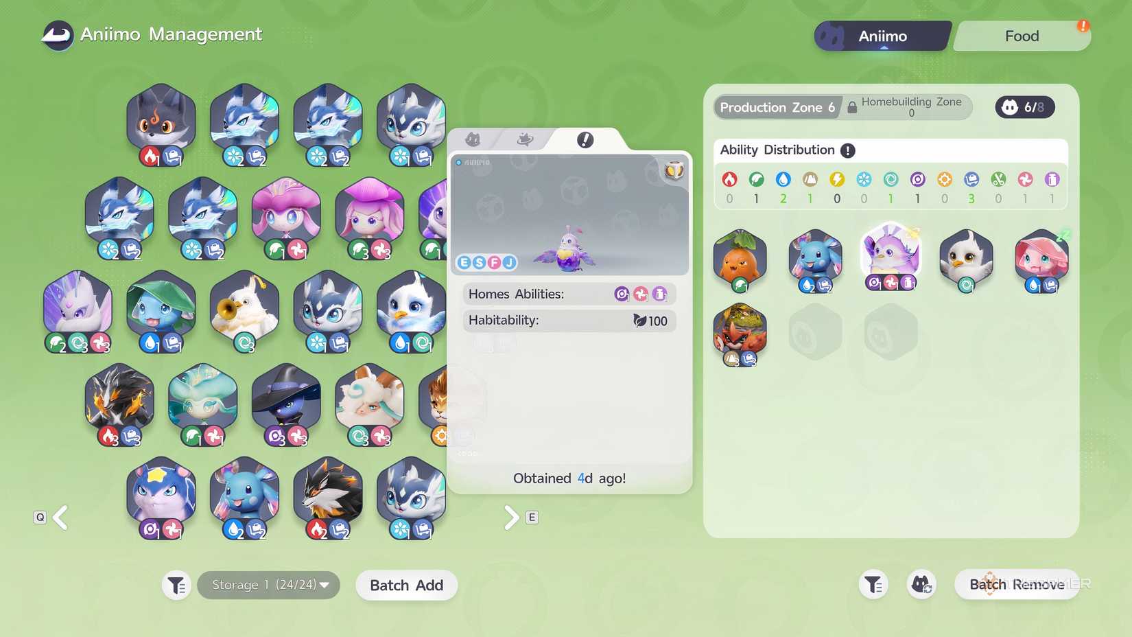 An Aniimo Homeland page where the player picks which Aniimo are going to work at the Homeland.