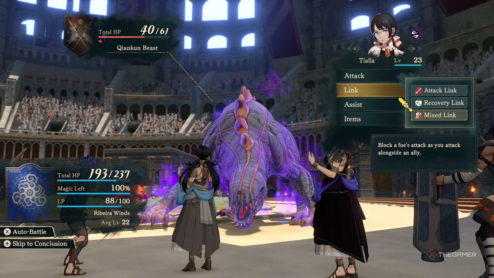 Attacking a very large beast in the arena with Cai's army in Fire Emblem Fortune's Weave.