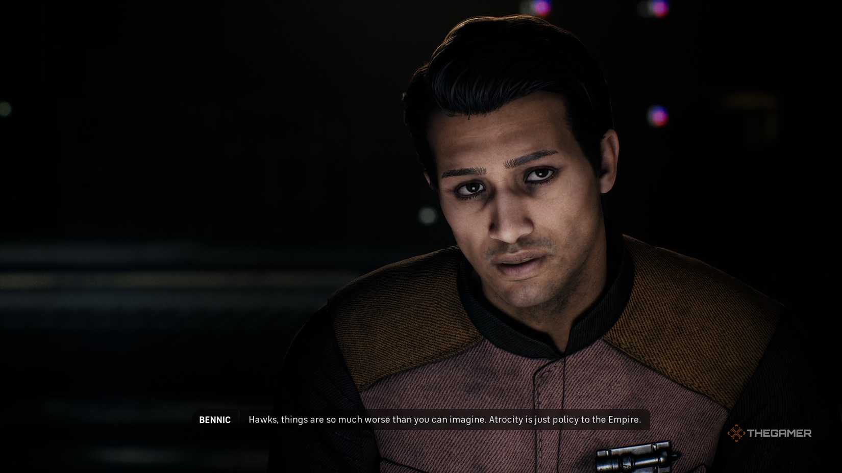 Bennic talking to Hawks in Star Wars Zero Company. He is telling Hawks that the Empire is worse than they imagine