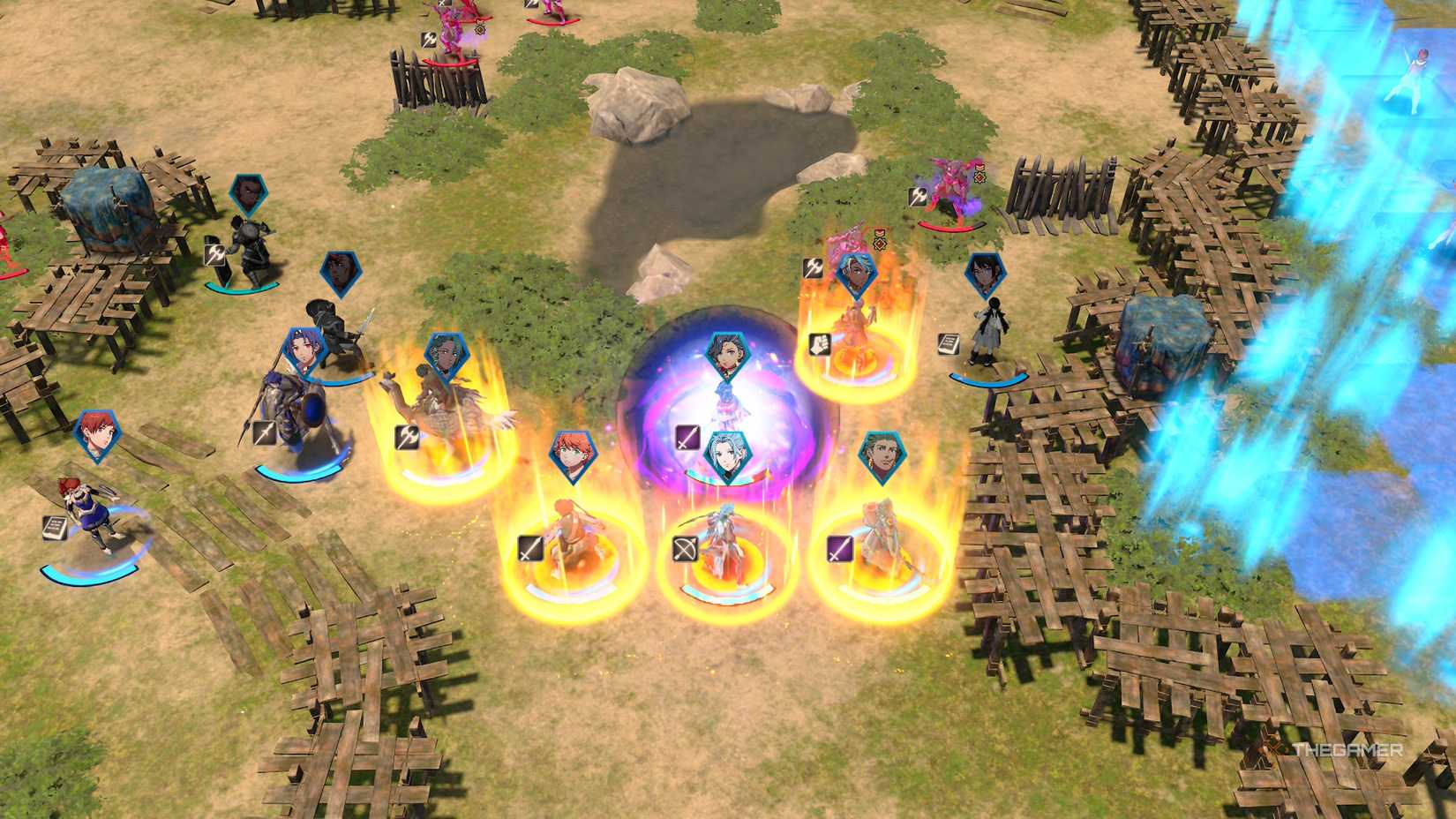 Buffing allies with a Dance using Leda in Fire Emblem Fortune's Weave.