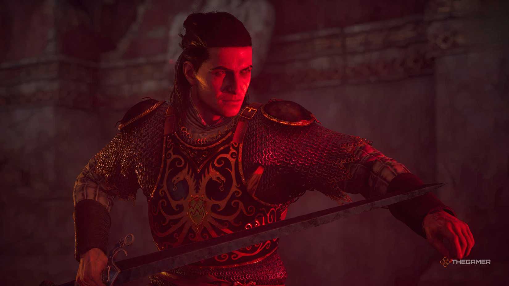 Coen posed with a sword in The Blood of Dawnwalker.