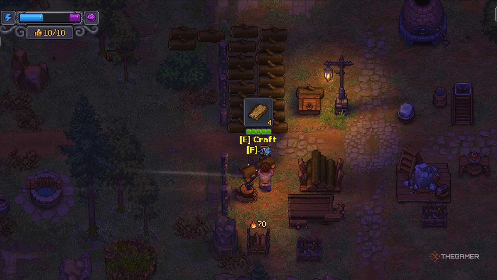 The Keeper using energy to make a board in Graveyard Keeper 2
