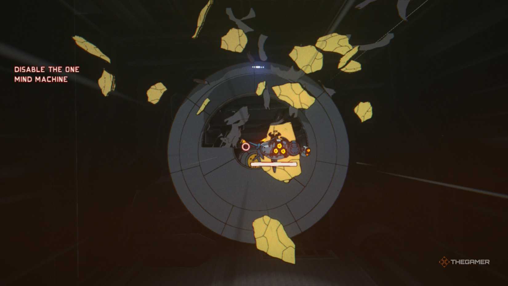 Maki and Omura's ship flying through a tunnel in Orbitals.