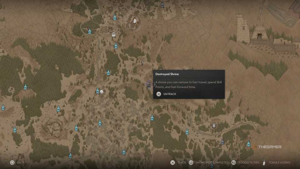 Location of the Bear's Maw shrine on the map in The Blood of Dawnwalker.