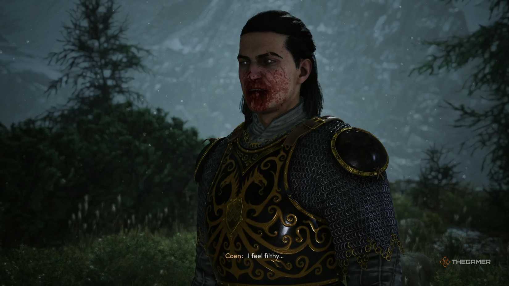 Coen saying he feels filthy in The Blood of Dawnwalker.