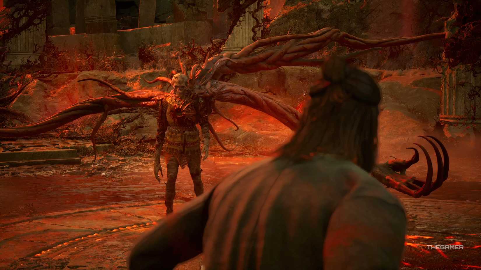 Coen facing Brencis as the Grotesque Ascendant in The Blood of Dawnwalker.