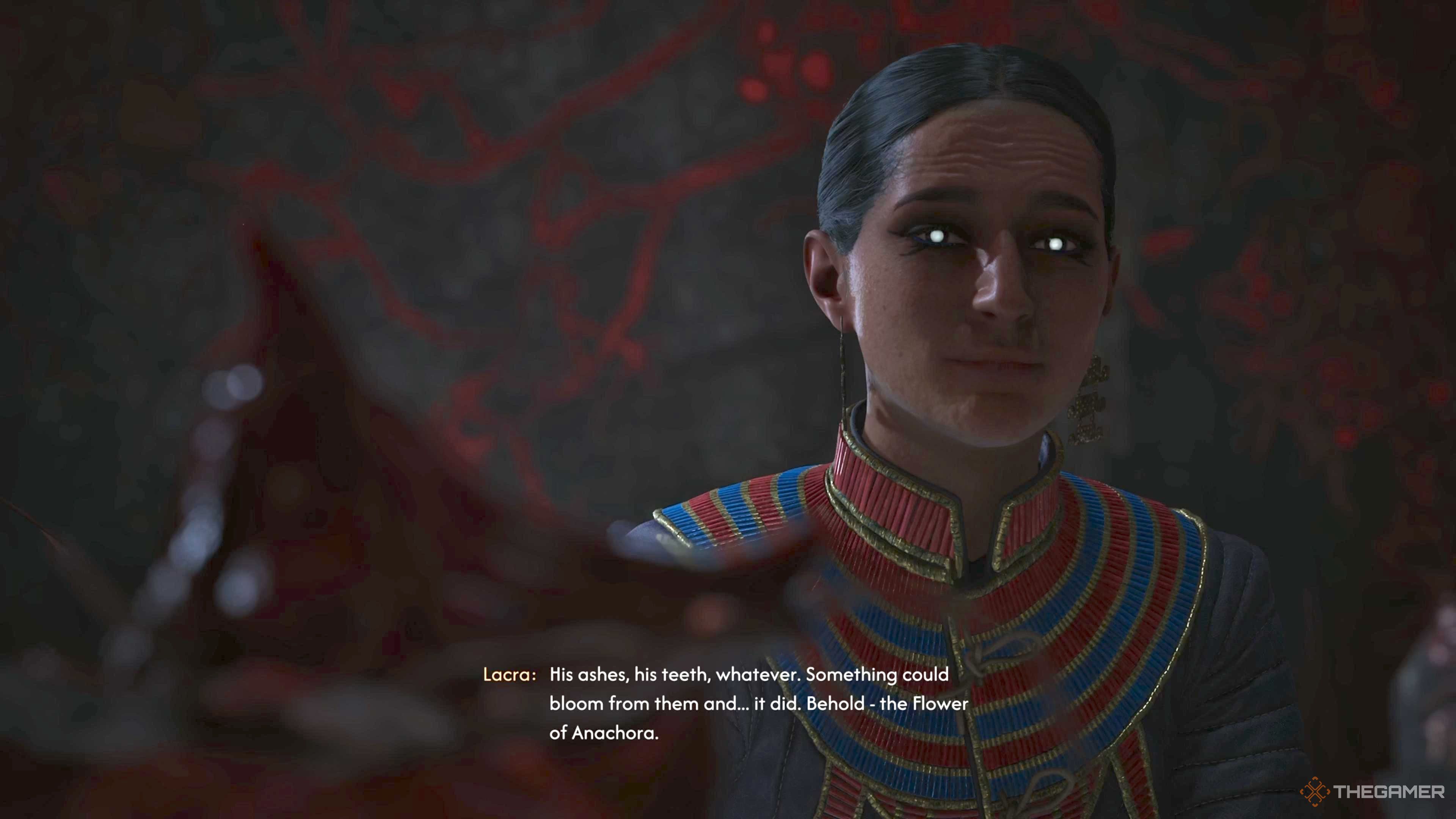 Lacra looking at the Mandrake in The Blood of Dawnwalker.