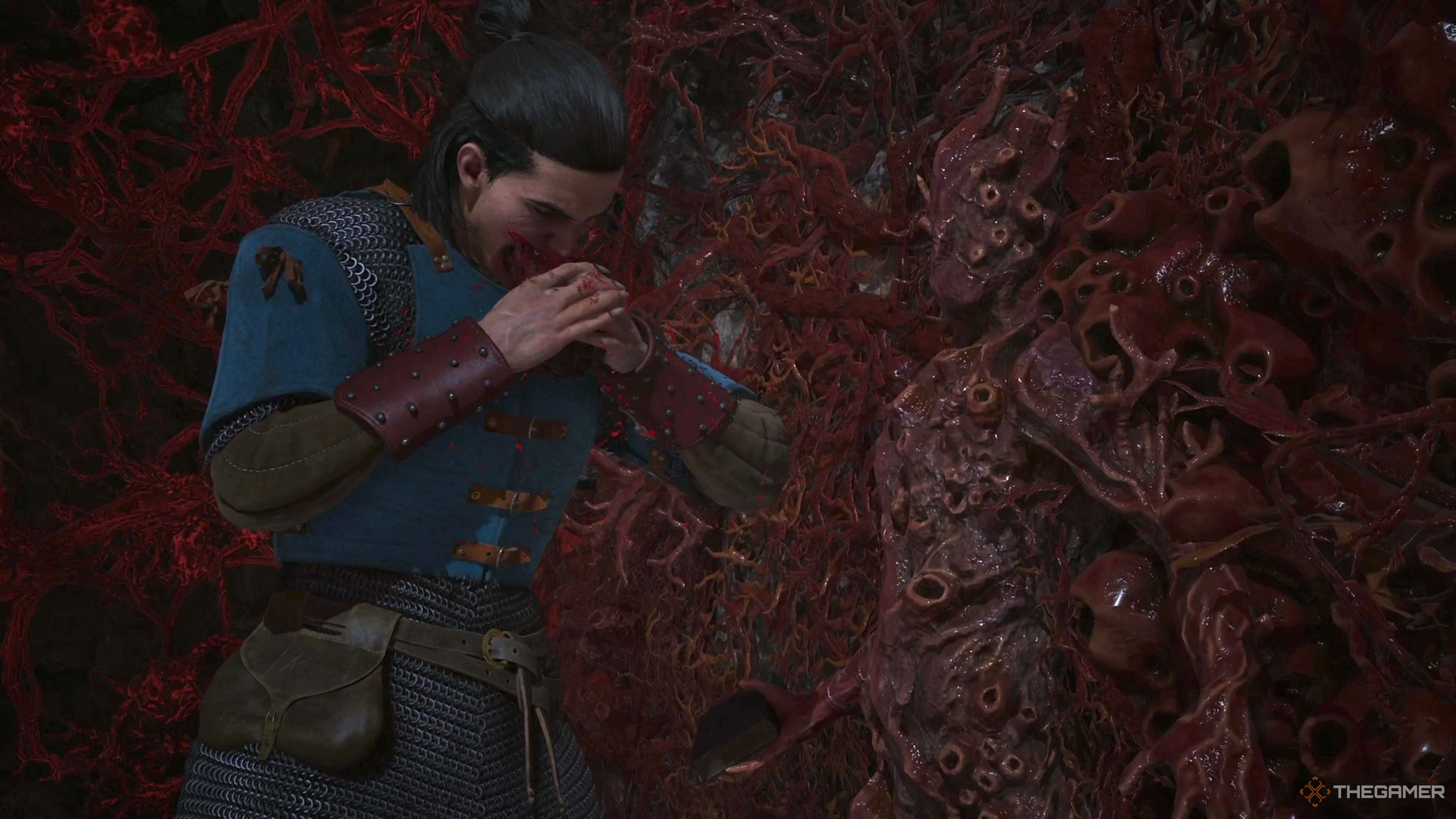 Coen eating the Mandrake in The Blood of Dawnwalker.