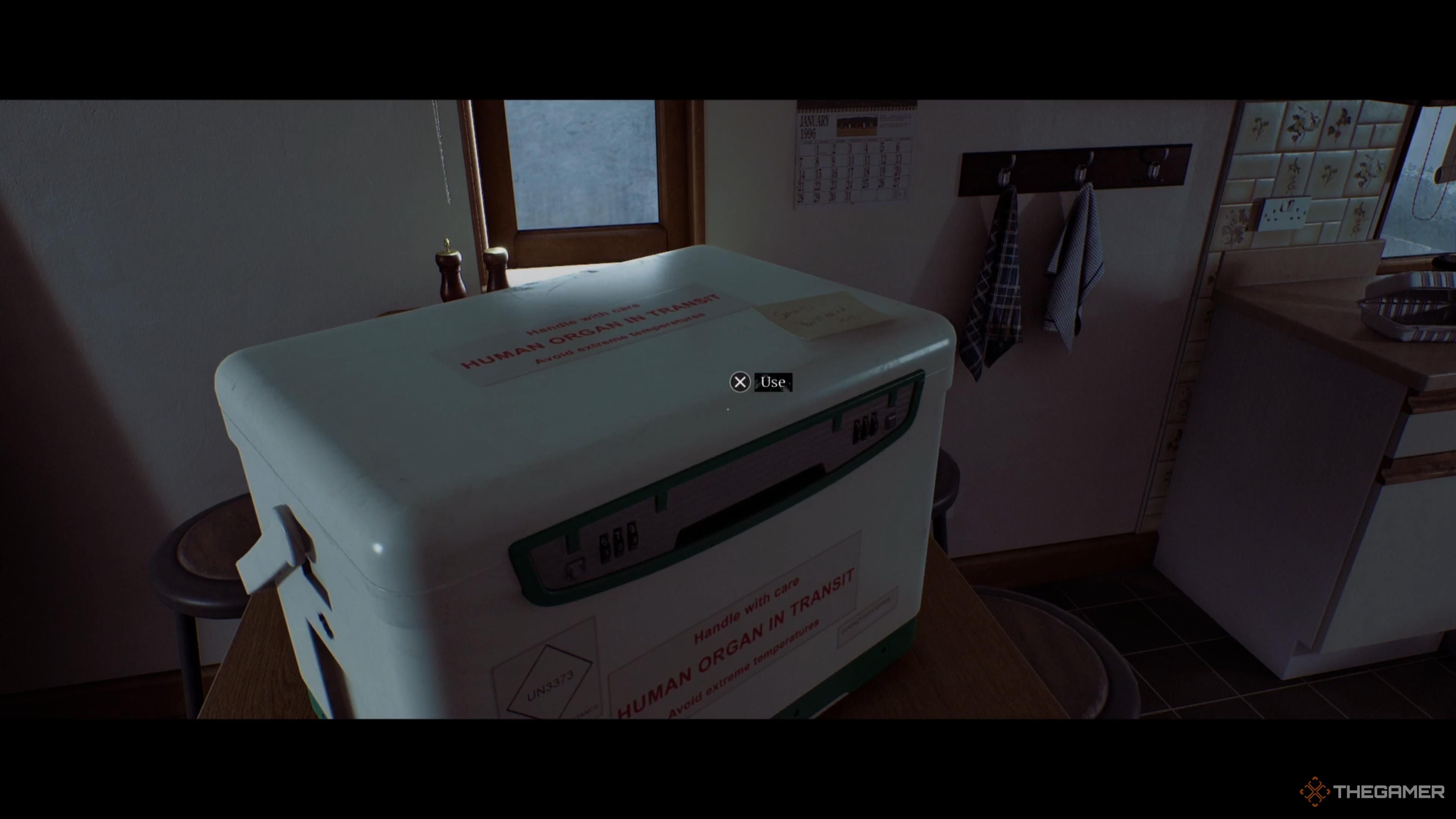 An organ transplant box sitting on a table in Silent Hill Townfall.
