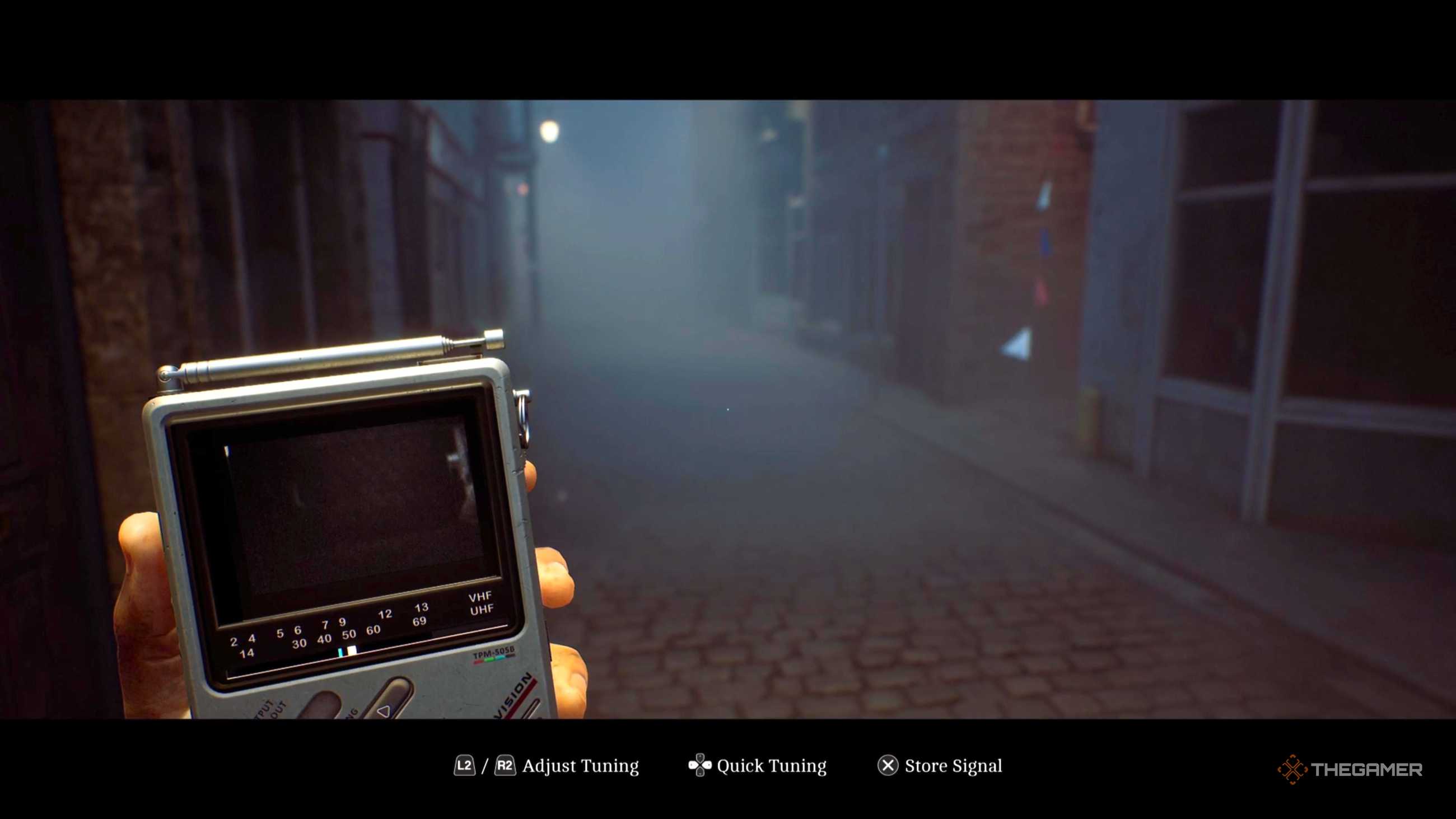 Simon holding up the CRTV in Silent Hill Townfall.