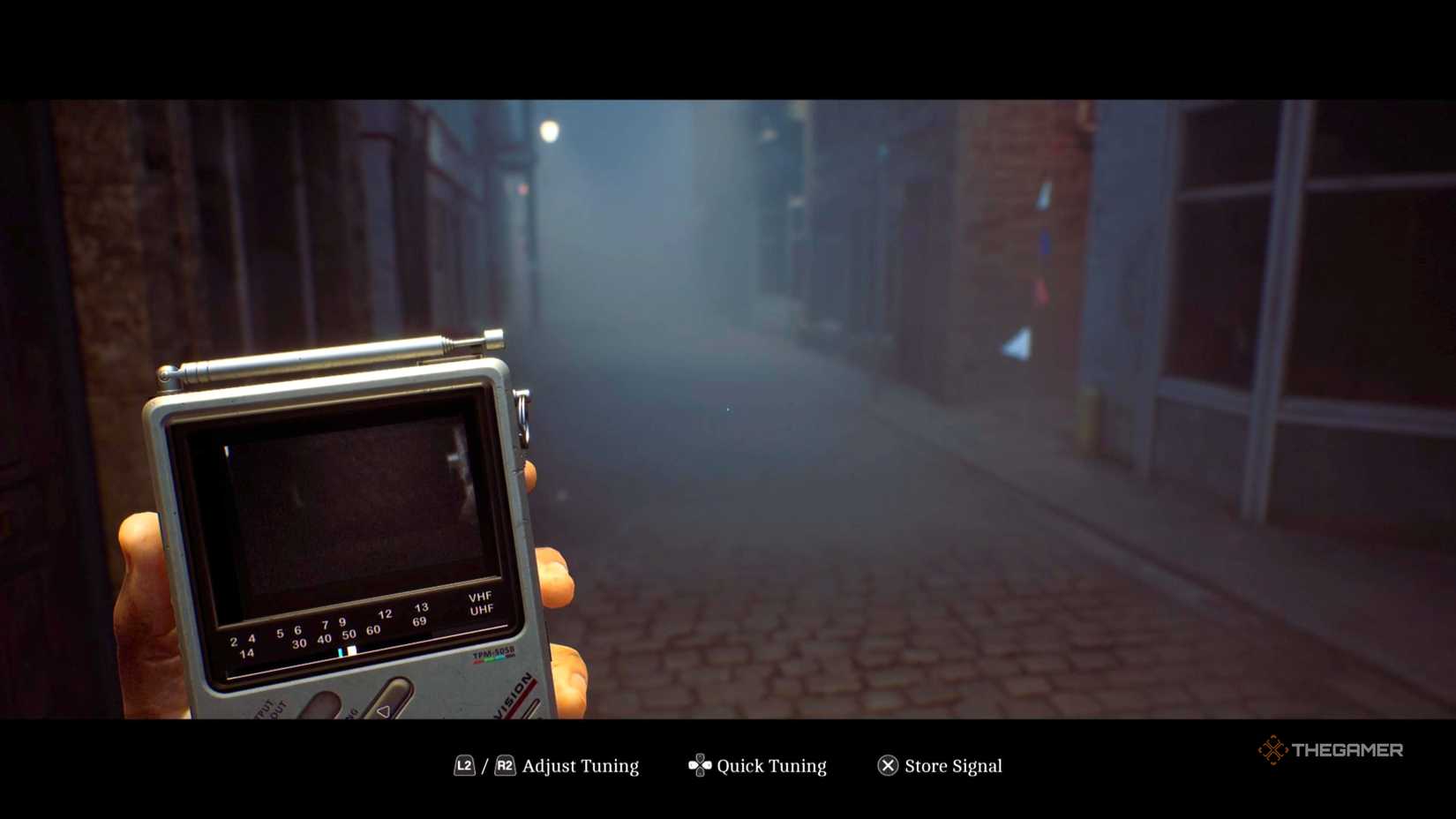 Simon holding up the CRTV in Silent Hill Townfall.