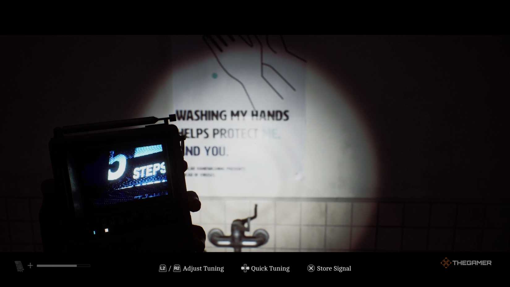 CRTV showing the signal coming through in the pharmacy in Silent Hill: Townfall.