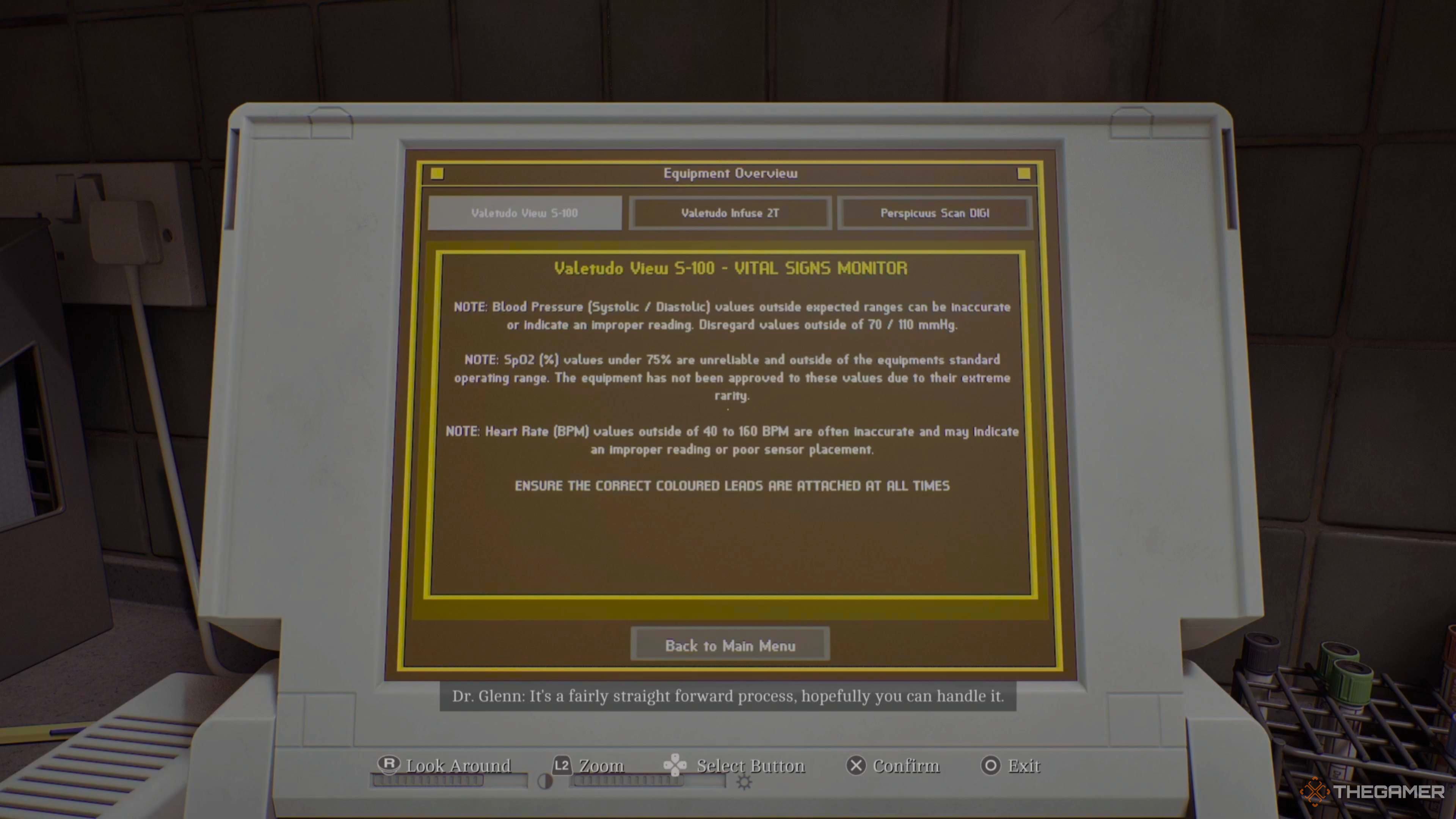 A computer screen showing how to read vitals in Silent Hill: Townfall.