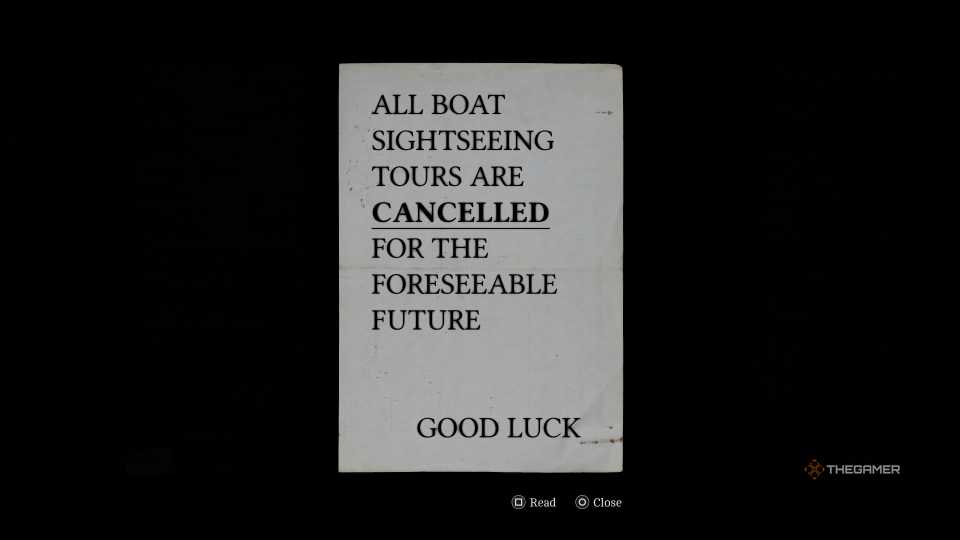 Tours cancelled notice in Silent Hill Townfall.