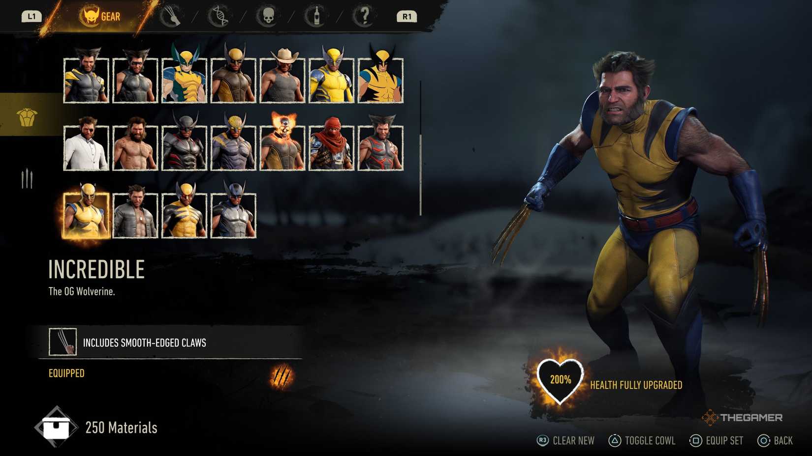 Unequipping Logan's cowl in Marvel's Wolverine.