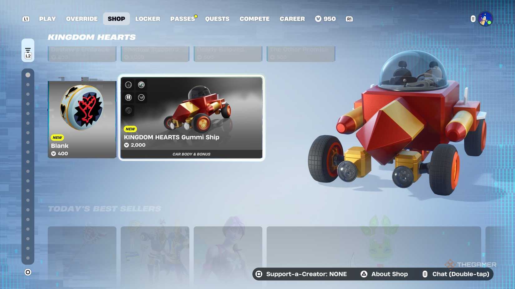 The Gummi Ship car in Fortnite's Kingdom Hearts collab.