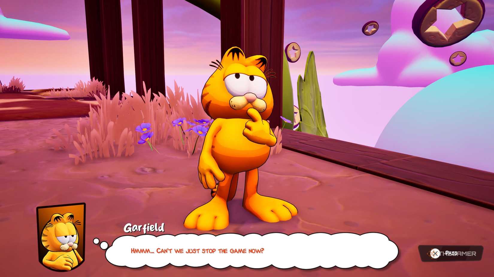 Garfield being sarcastic in Garfield: Escape From Monday.