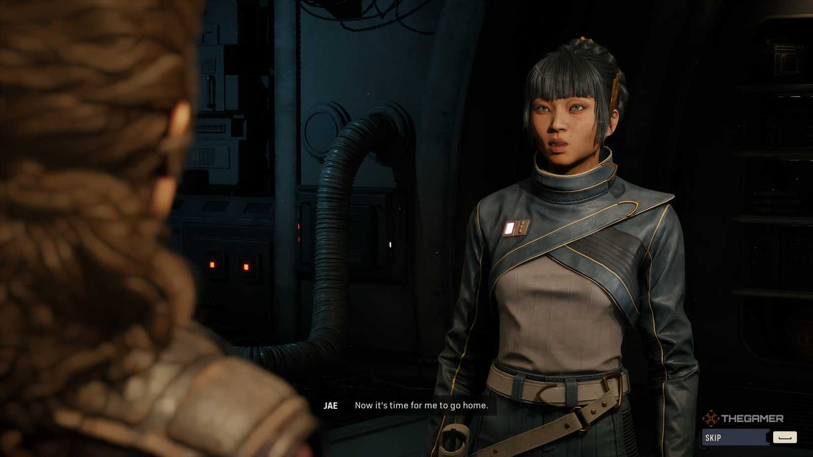 Jae in Star Wars Zero Company telling the player she has to return home