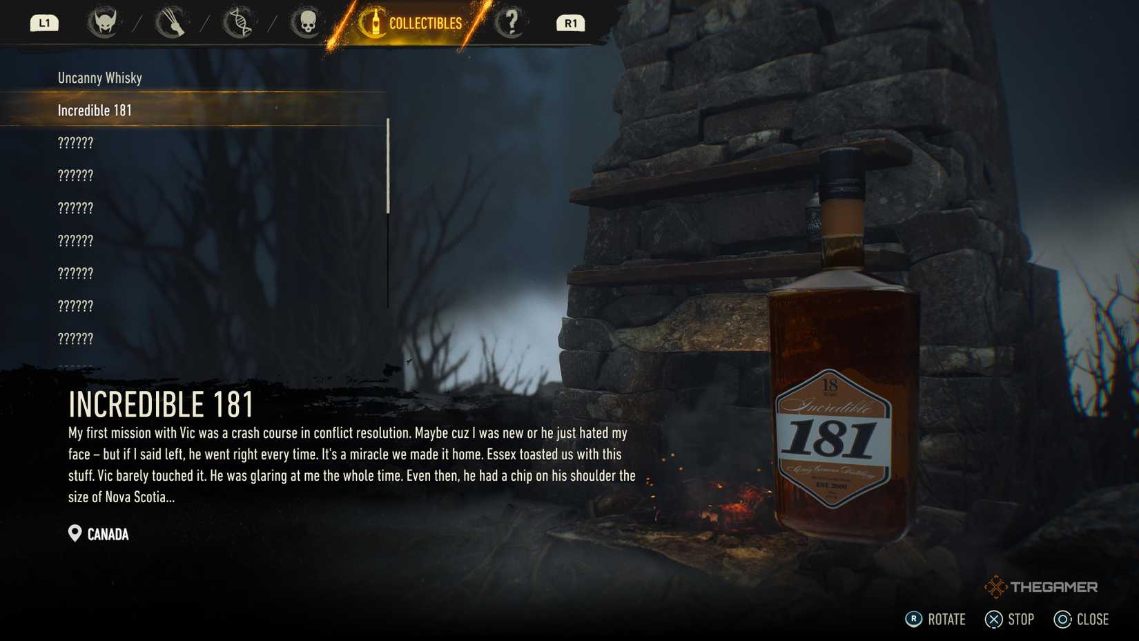 The Whisky Bottle menu in Marvel's Wolverine.