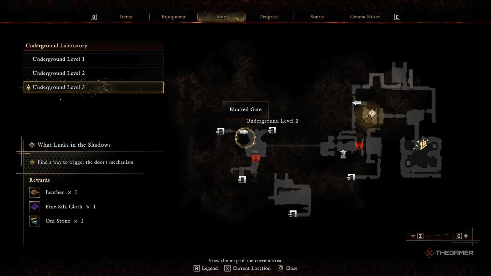 A map showing the location of the quest What Lurks in the Shadows from Onimusha Way Of The Sword.