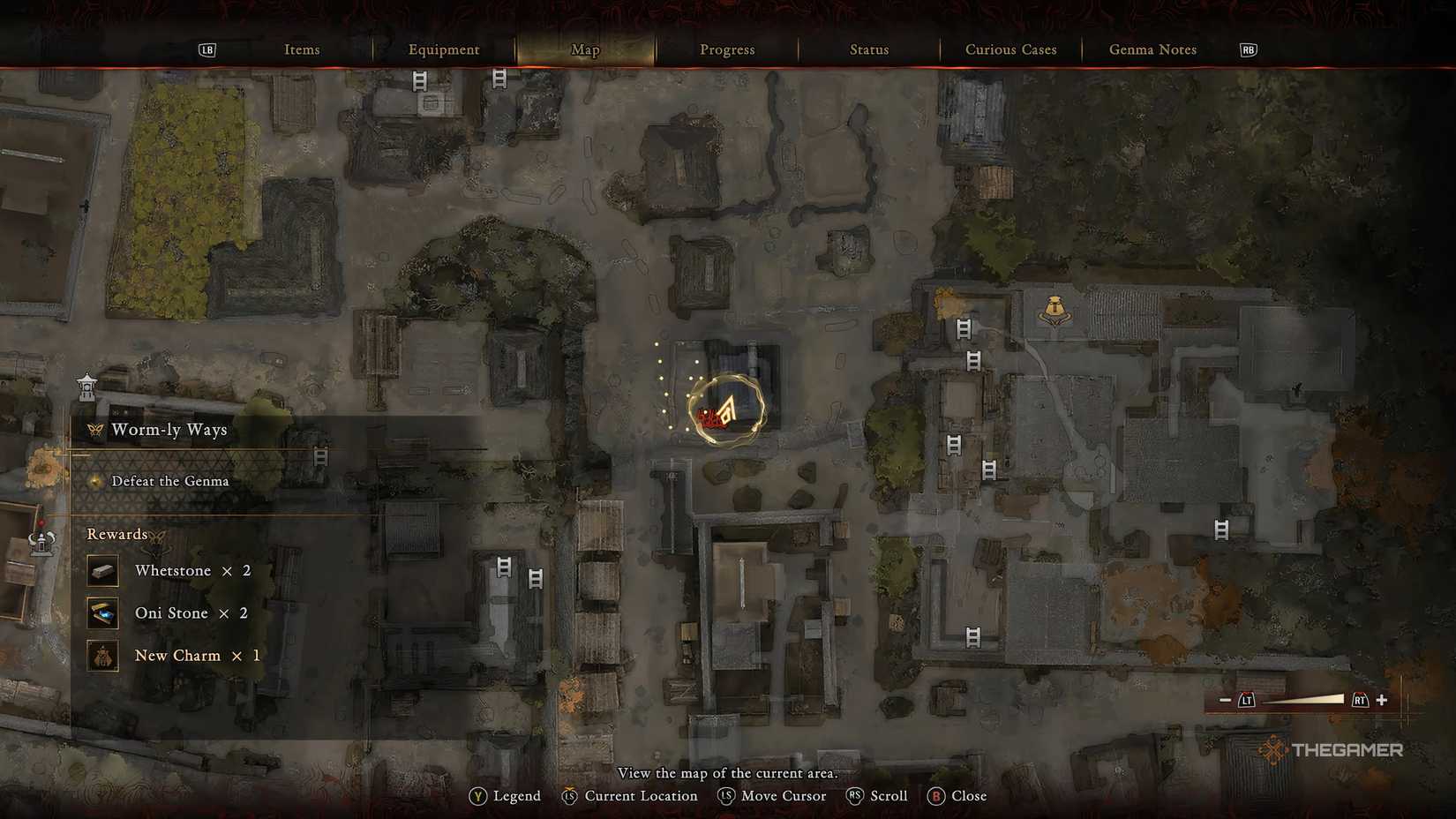 A map of Kyoto from Onimusha Way Of The Sword showing the first location for the Worm-ly Ways quest.