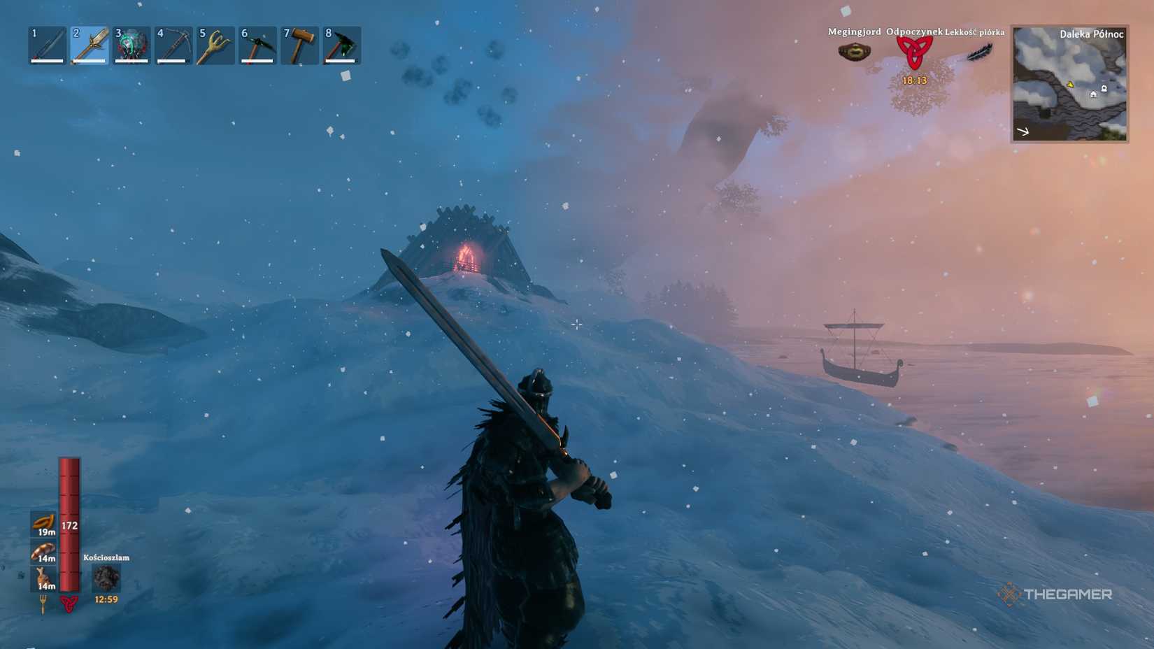 Player in the deep north in Valheim.