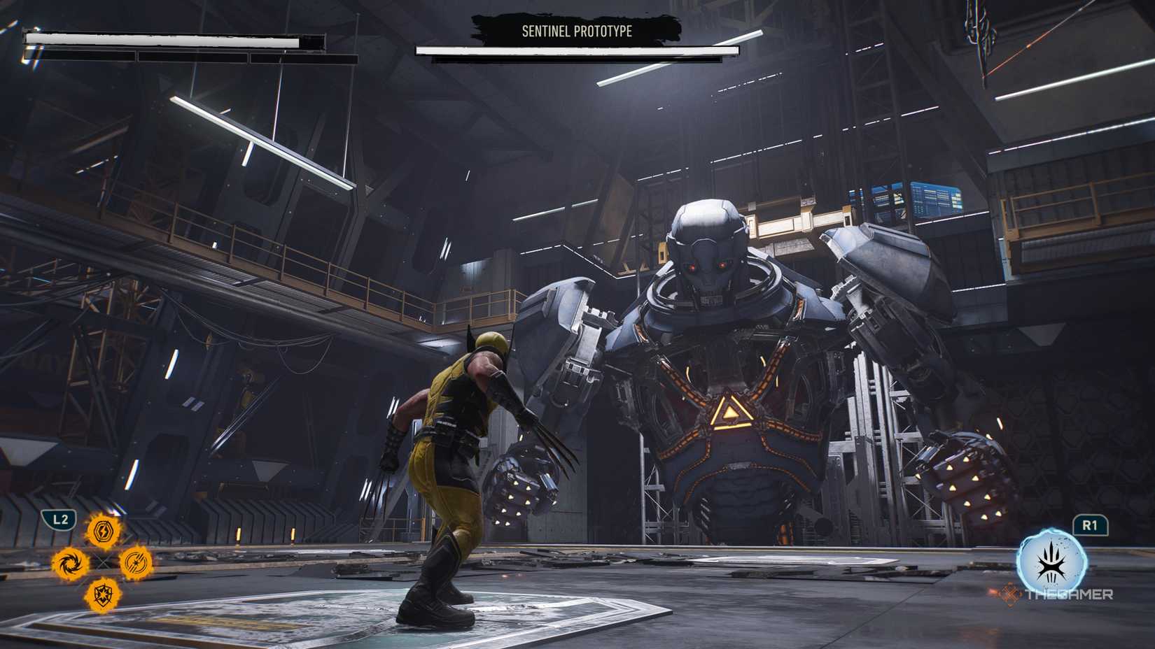 Sentinel Prototype Boss facing down Wolverine