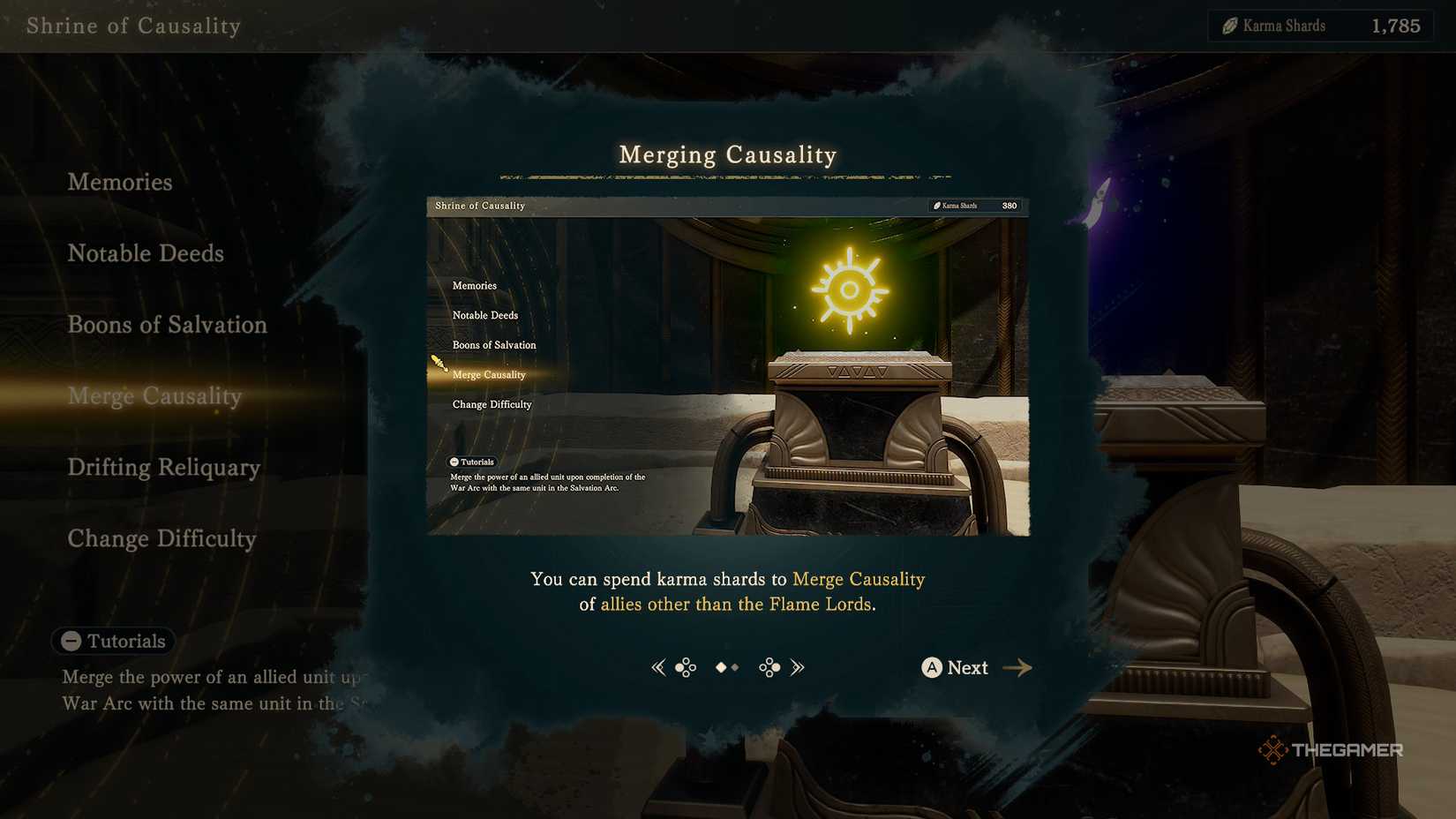 The Merge Causality tutorial in Fire Emblem Fortune's Weave.