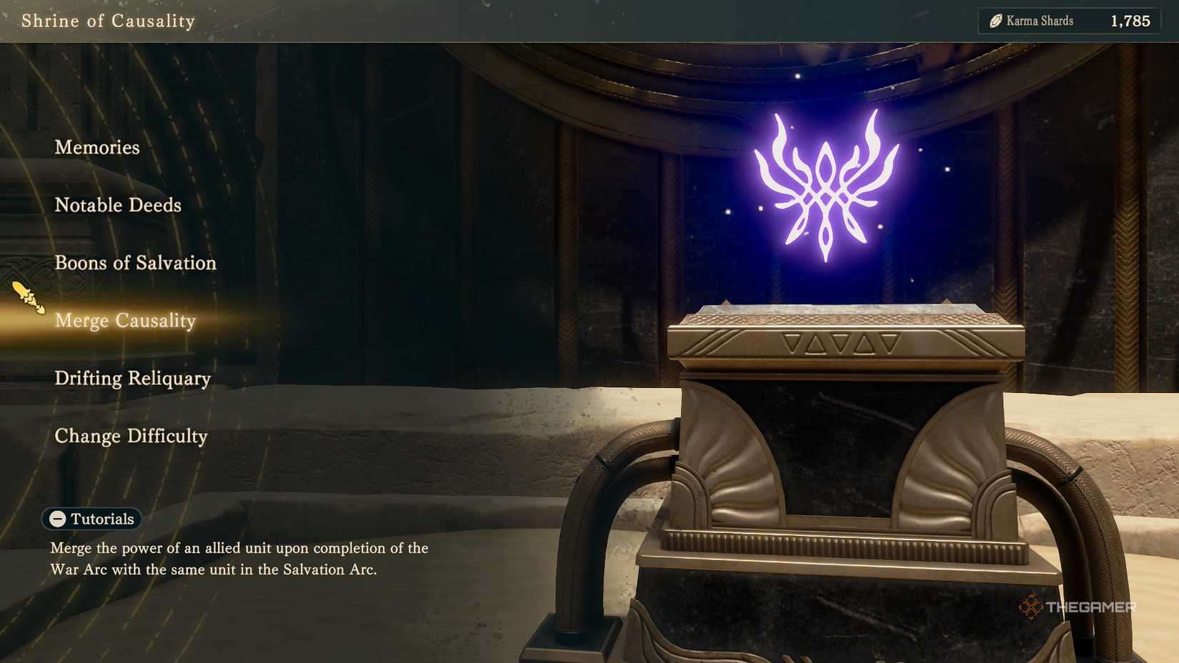 The Shrine of Causality menu in Fire Emblem Fortune's Weave.
