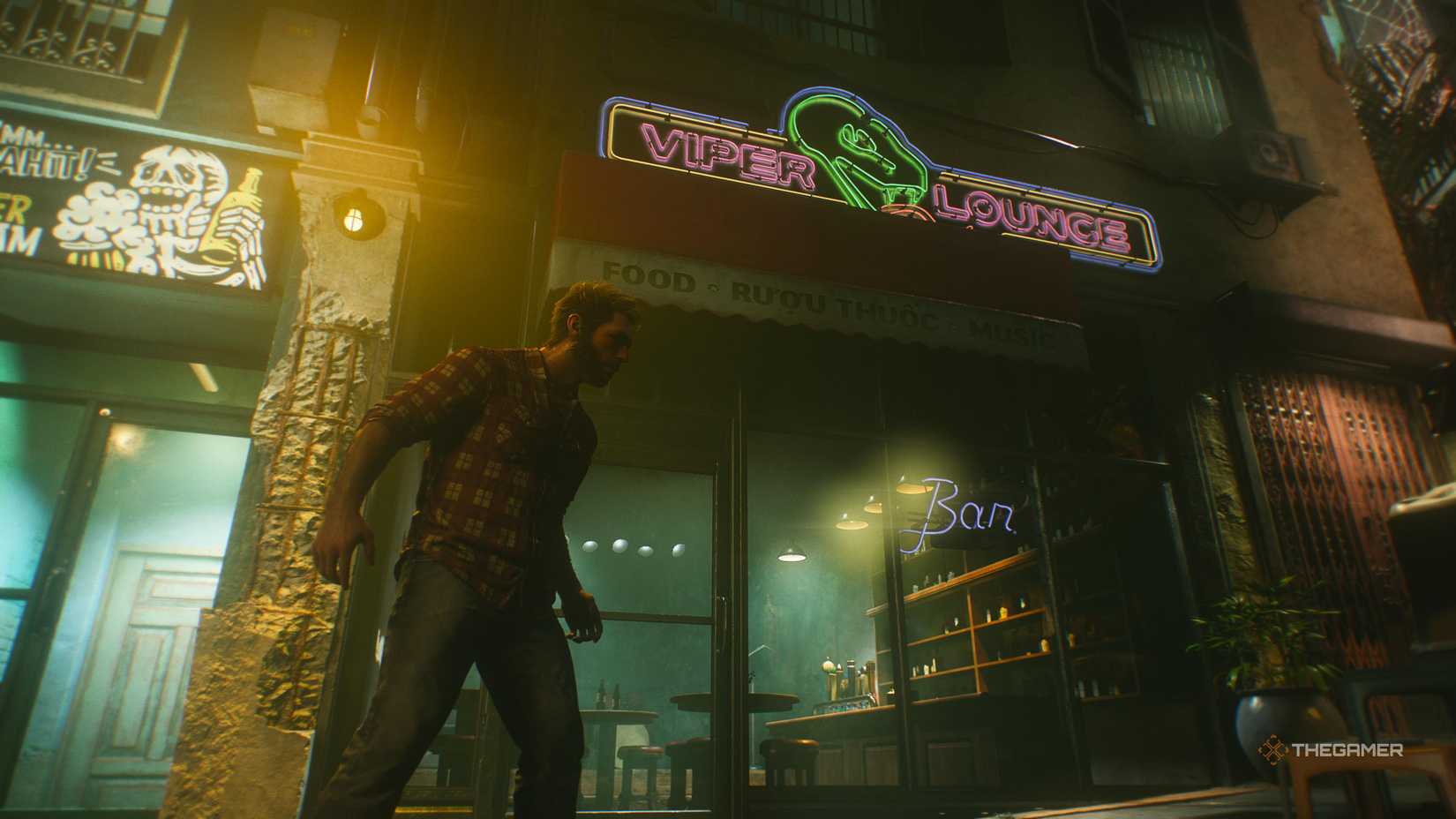 Wolverine standing in front of the Viper Lounge in Marvel's Wolverine