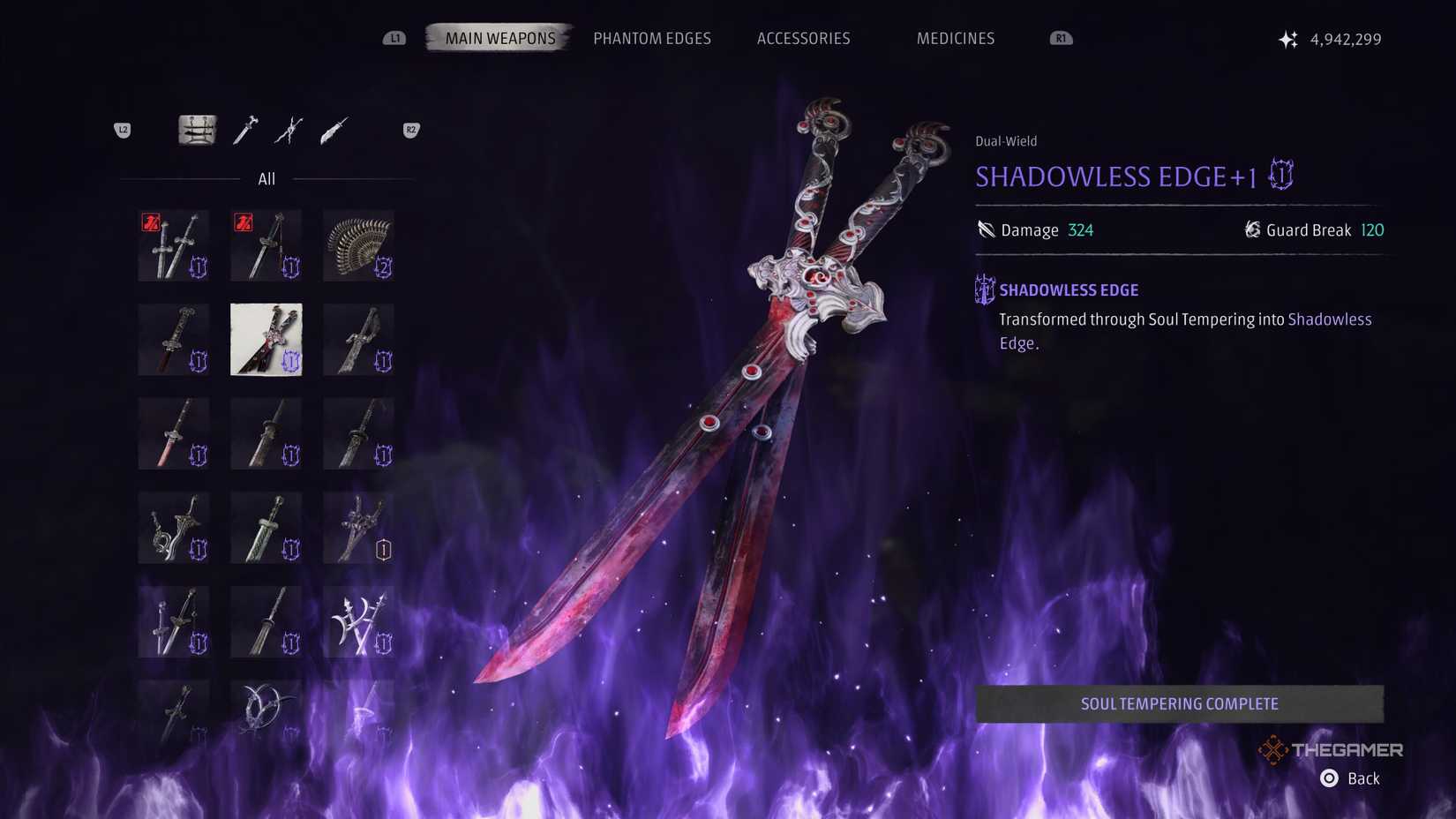 Schermata di potenziamento della Shadowless Edge in Phantom Blade Zero