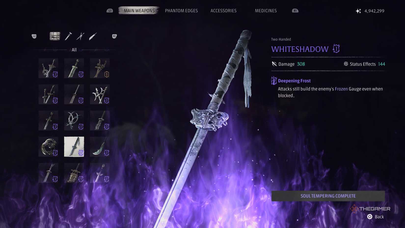 Guida a Phantom Blade Zero: le migliori armi secondo TheGamer e KeenGamer 9 Schermata di potenziamento della Whiteshadow in Phantom Blade Zero